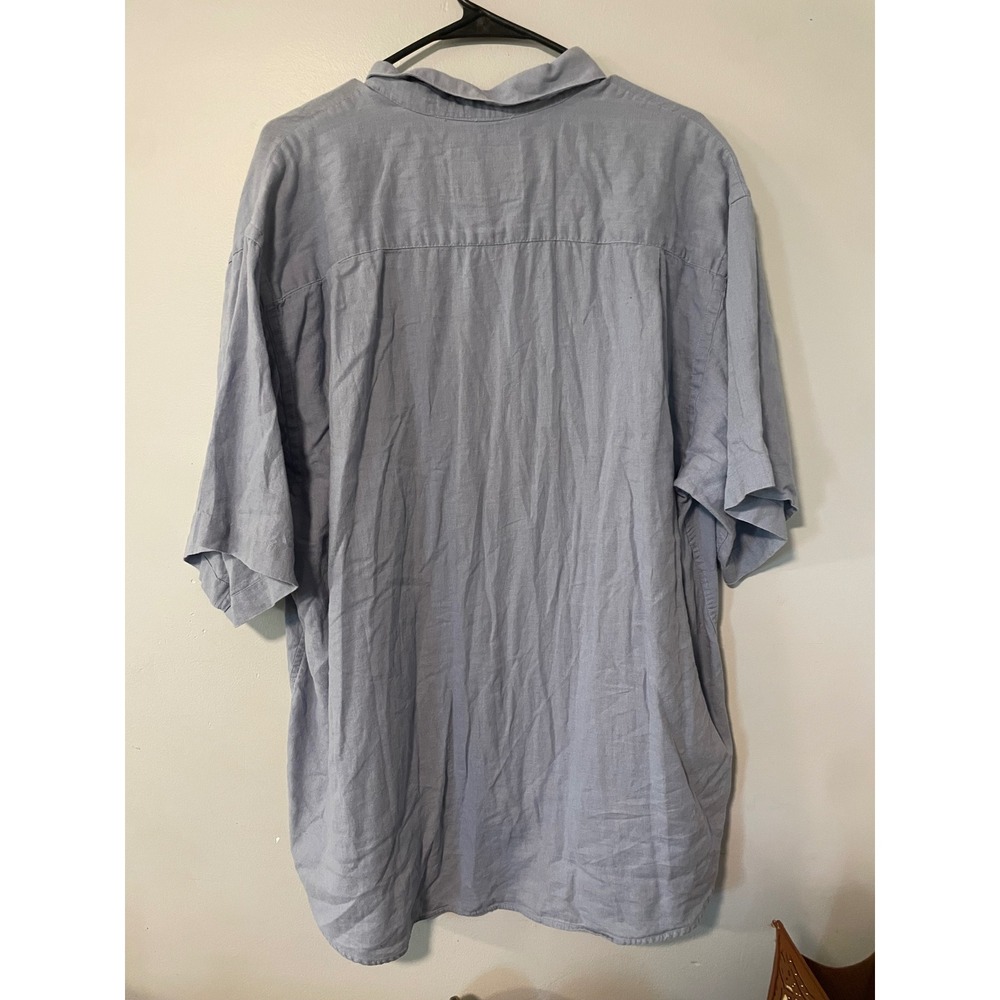 John Ashford Sport Mens XL Blue Linen Blend Short Sleeve Button Down Shirt - Picture 2 of 6